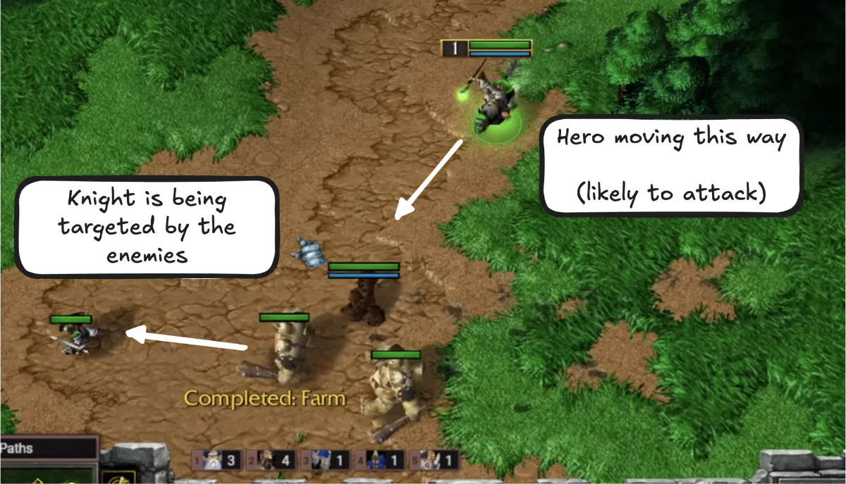 Warcraft 3 units interacting with enemies