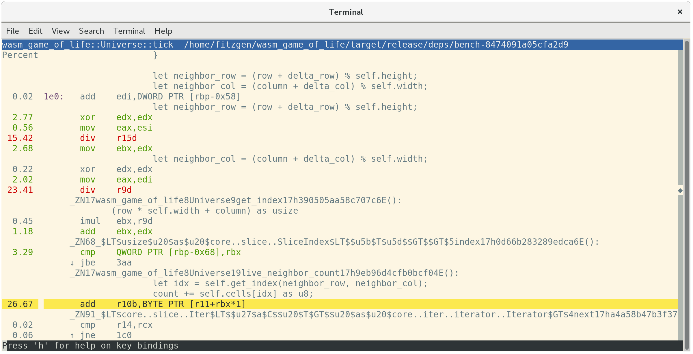 rust code being benchmarked